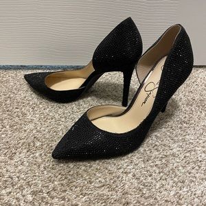 Black Sparkley Pointed Toe Heels